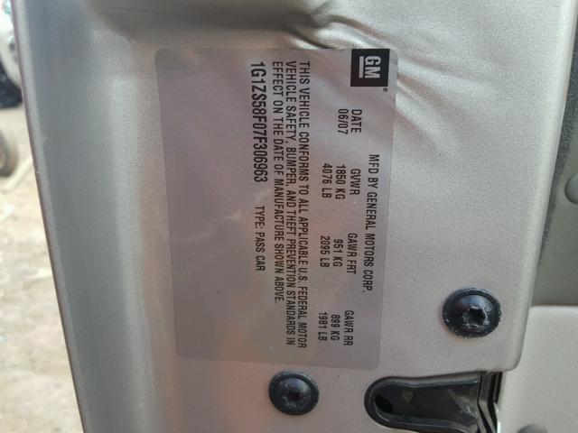 1G1ZS58F07F306963 - 2007 CHEVROLET MALIBU LS Gümüş foto 10