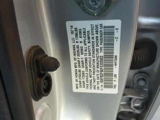 19XFB2F90FE205503 - 2015 HONDA CIVIC EXL 银色 照片 10