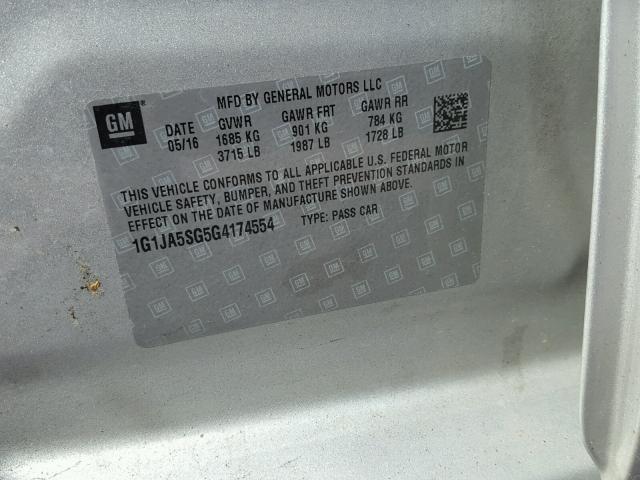 1G1JA5SG5G4174554 - 2016 CHEVROLET SONIC LS SILVER photo 10