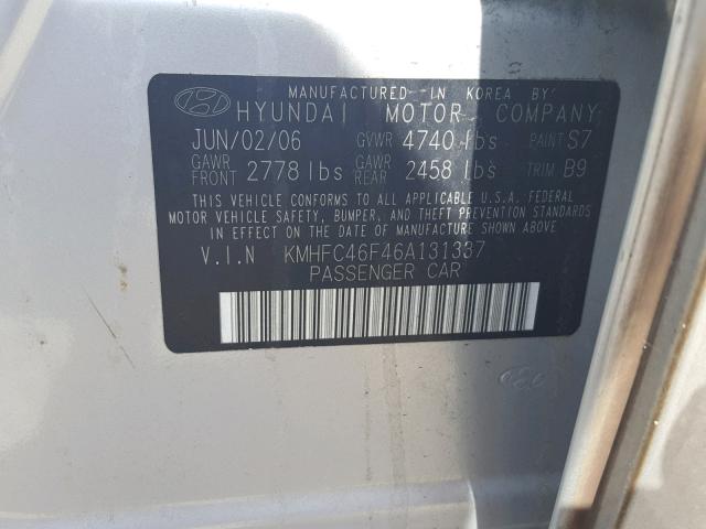 KMHFC46F46A131337 - 2006 HYUNDAI AZERA SE BLUE photo 10