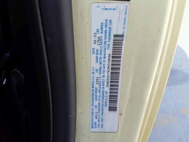 3VWCK21Y63M315696 - 2003 VOLKSWAGEN NEW BEETLE 黄色 照片 10