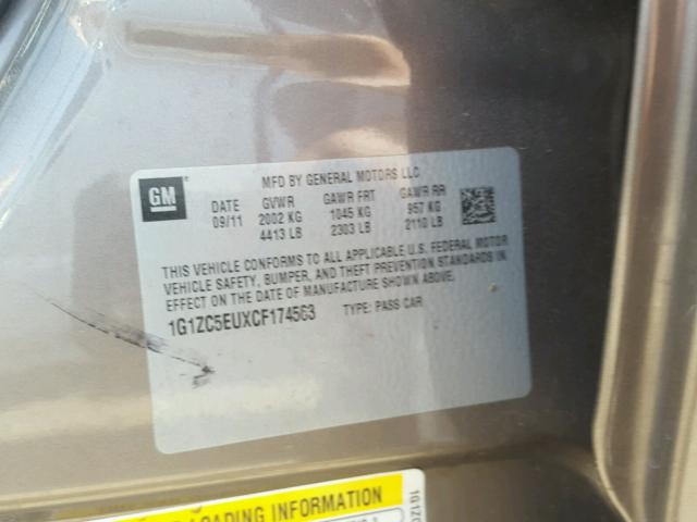 1G1ZC5EUXCF174563 - 2012 CHEVROLET MALIBU 1LT 棕色 照片 10