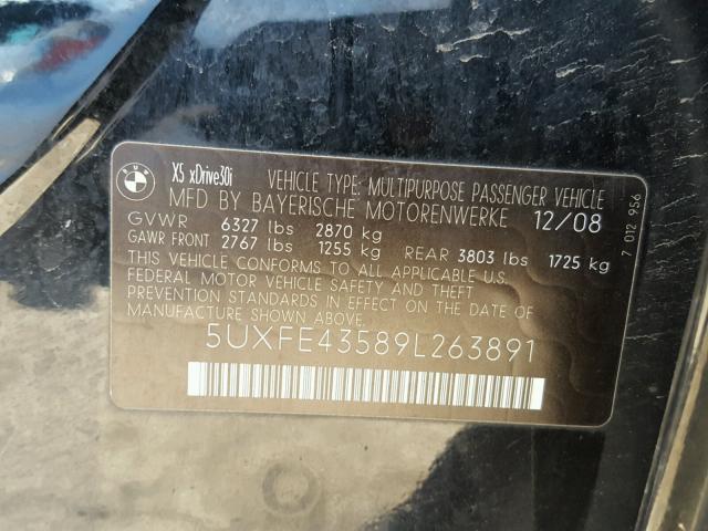 5UXFE43589L263891 - 2009 BMW X5 XDRIVE3 BLACK photo 10