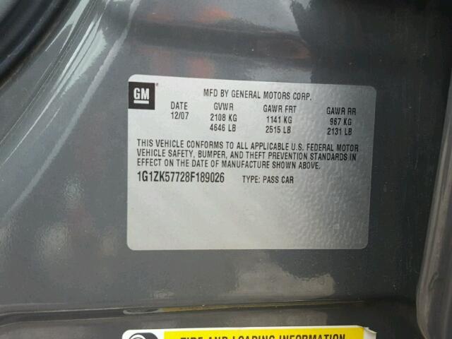 1G1ZK57728F189026 - 2008 CHEVROLET MALIBU LTZ 石墨色 照片 10