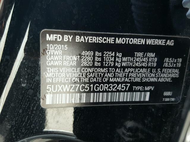 5UXWZ7C51G0R32457 - 2016 BMW X3 SDRIVE2 BLACK photo 10