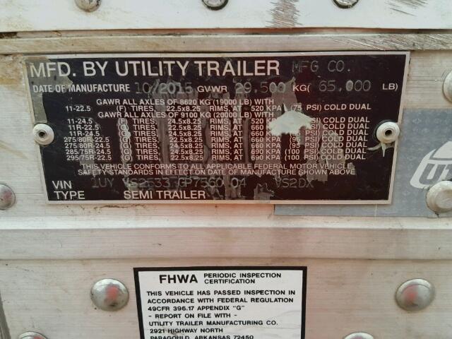 1UYVS2533GP756004 - 2016 UTILITY TRAILER WHITE photo 9
