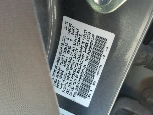 JHMZE2H39BS001124 - 2011 HONDA INSIGHT GRAY photo 10