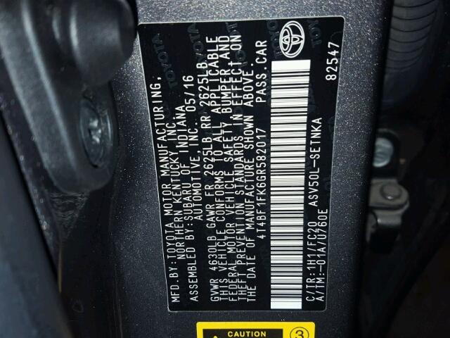 4T4BF1FK6GR582017 - 2016 TOYOTA CAMRY ნაცრისფერი ფოტო 10