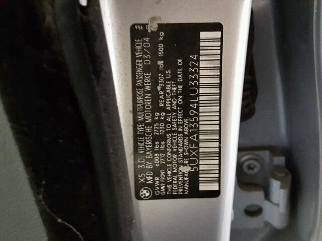 5UXFA13594LU33324 - 2004 BMW X5 SILVER photo 10