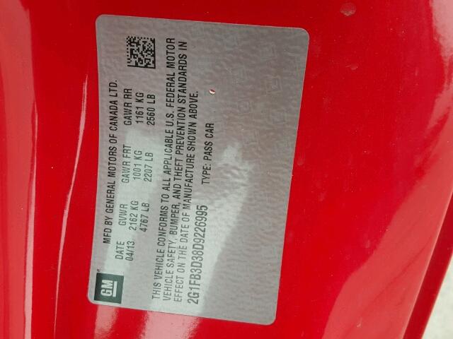 2G1FB3D38D9226995 - 2013 CHEVROLET CAMARO LT RED photo 10