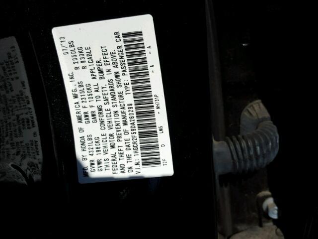 1HGCR2F59DA260299 - 2013 HONDA ACCORD BLACK photo 10