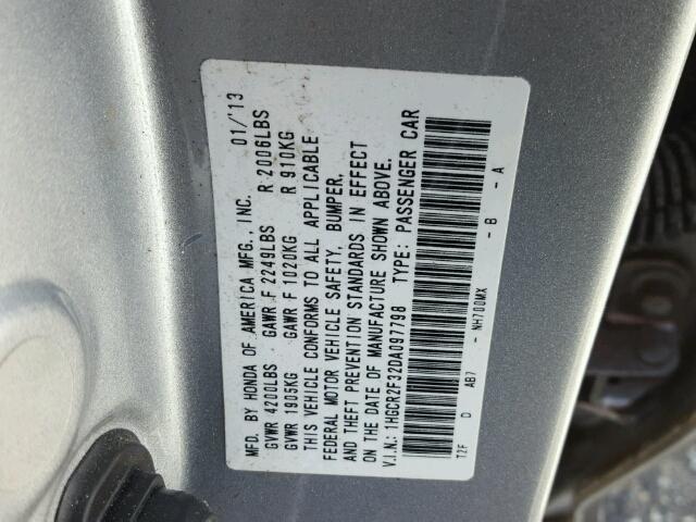 1HGCR2F32DA097798 - 2013 HONDA ACCORD SILVER photo 10