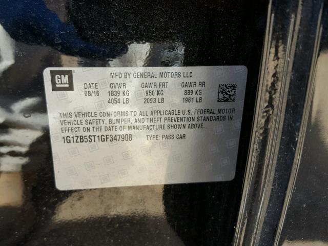 1G1ZB5ST1GF347908 - 2016 CHEVROLET MALIBU LS შავი ფოტო 10