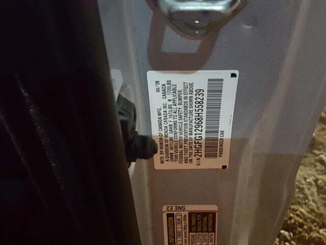 2HGFG12968H558239 - 2008 HONDA CIVIC EXL 银色 照片 10