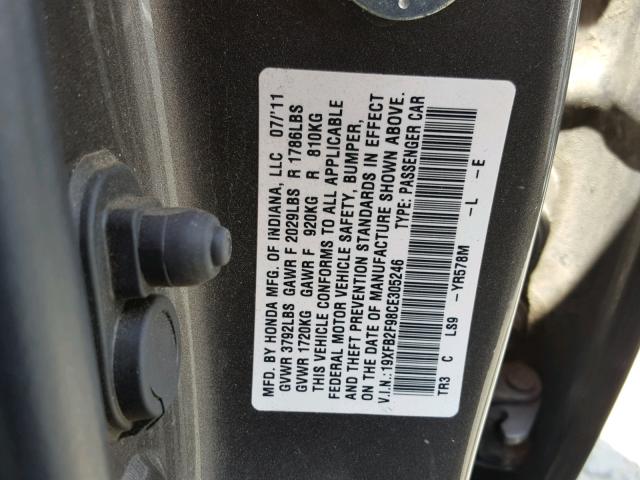 19XFB2F98CE305246 - 2012 HONDA CIVIC EXL 灰色 照片 10