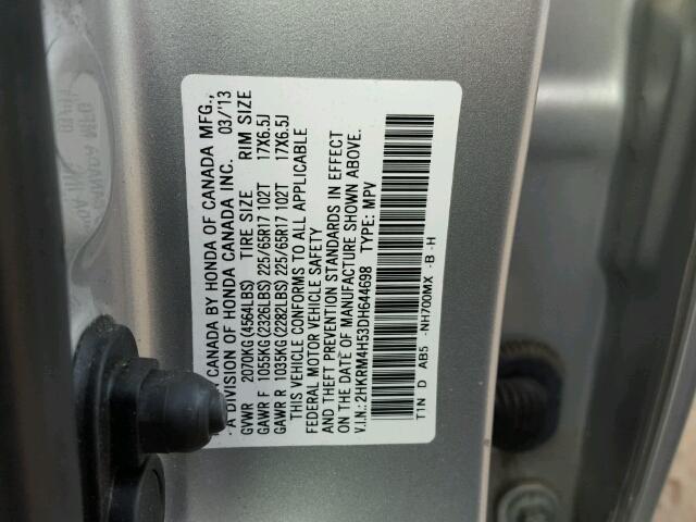 2HKRM4H53DH644698 - 2013 HONDA CR-V SILVER photo 10