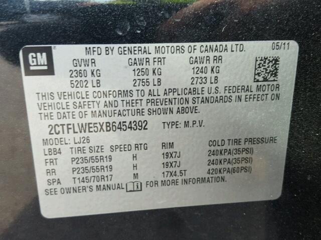 2CTFLWE5XB6454392 - 2011 GMC TERRAIN BLACK photo 10