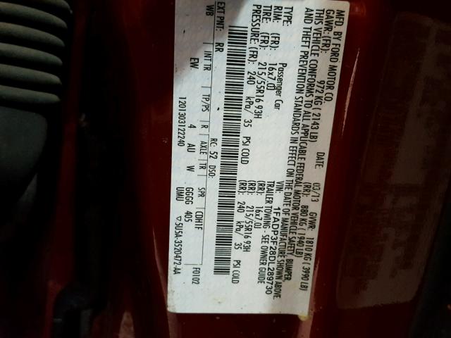 1FADP3F28DL289730 - 2013 FORD FOCUS SE RED photo 10