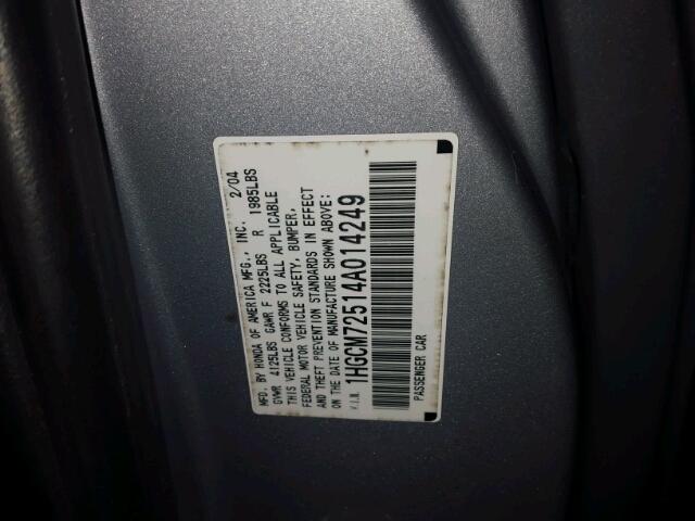 1HGCM72514A014249 - 2004 HONDA ACCORD EX SILVER photo 10