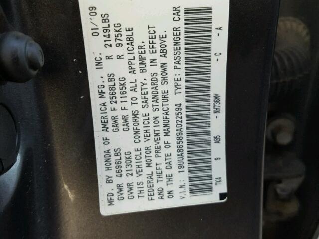 19UUA86589A022594 - 2009 ACURA TL BLACK photo 10