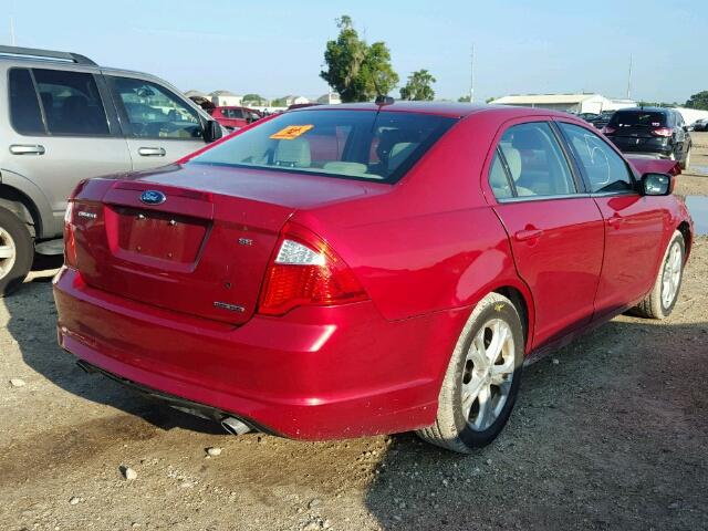 3FAHP0HG3CR343024 - 2012 FORD FUSION RED photo 4