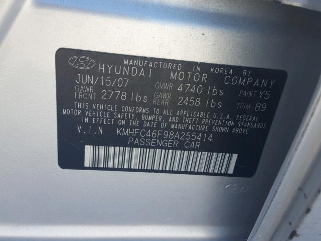 KMHFC46F98A255414 - 2008 HYUNDAI AZERA SE SILVER photo 10