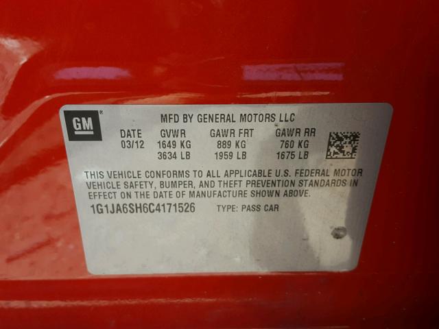 1G1JA6SH6C4171526 - 2012 CHEVROLET SONIC LS ORANGE photo 10