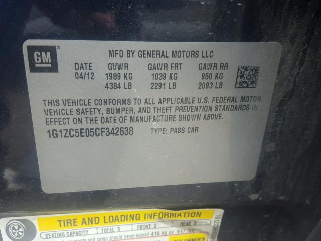 1G1ZC5E05CF342638 - 2012 CHEVROLET MALIBU 1LT 蓝色 照片 10