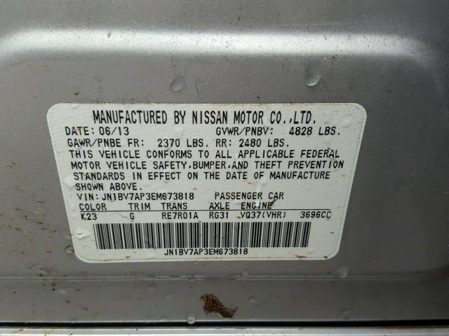 JN1BV7AP3EM673818 - 2014 INFINITI Q50 BASE SILVER photo 10