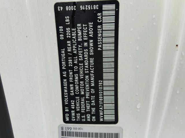 WVWFA71F69V010762 - 2009 VOLKSWAGEN EOS LUX 白色 照片 10