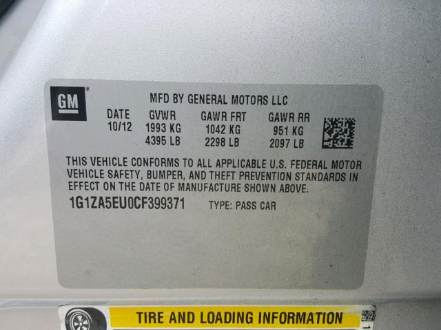 1G1ZA5EU0CF399371 - 2012 CHEVROLET MALIBU LS SILVER photo 10
