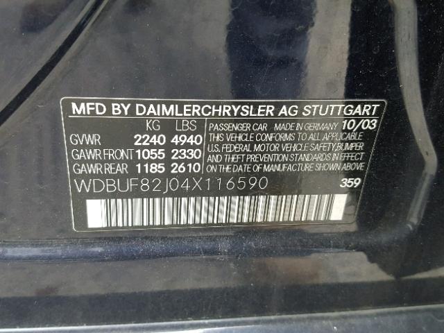 WDBUF82J04X116590 - 2004 MERCEDES-BENZ E 320 4MAT BLUE photo 10