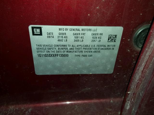 1G11G5SXXFF135699 - 2015 CHEVROLET MALIBU LTZ Tünd qırmızı foto 10