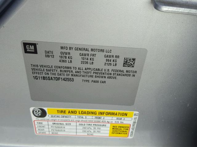 1G11B5SA7DF142553 - 2013 CHEVROLET MALIBU LS SILVER photo 10