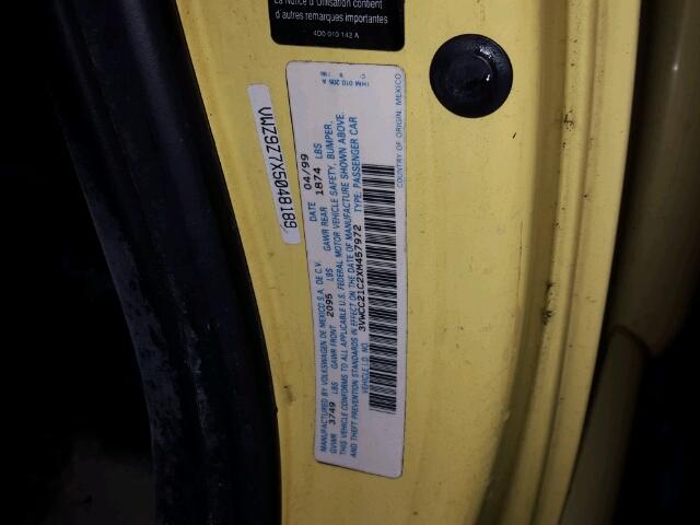 3VWCC21C2XM457972 - 1999 VOLKSWAGEN NEW BEETLE YELLOW photo 10