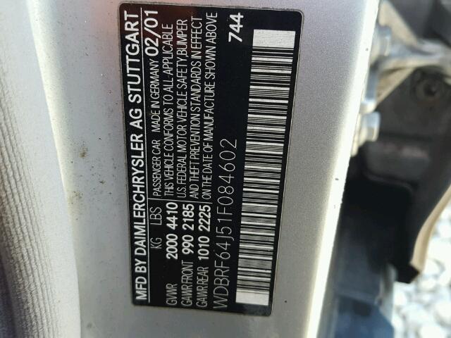 WDBRF64J51F084602 - 2001 MERCEDES-BENZ C SILVER photo 10