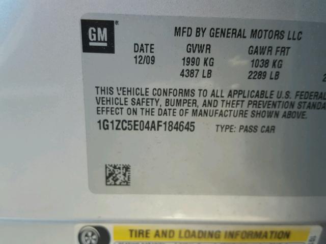 1G1ZC5E04AF184645 - 2010 CHEVROLET MALIBU 1LT 银色 照片 10