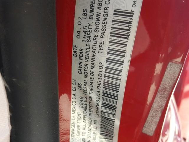 3VWRW31C47M518102 - 2007 VOLKSWAGEN NEW BEETLE წითელი ფოტო 10