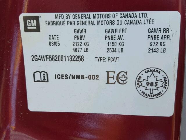 2G4WF582061132258 - 2006 BUICK ALLURE CX RED photo 10