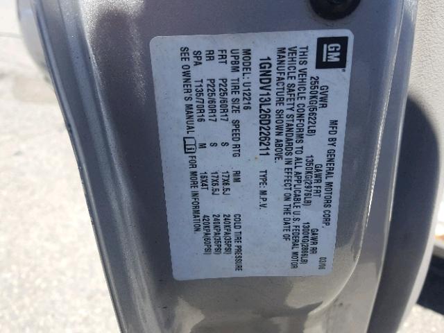 1GNDV13L26D226211 - 2006 CHEVROLET UPLANDER SILVER photo 10