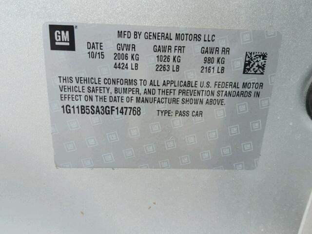 1G11B5SA3GF147768 - 2016 CHEVROLET MALIBU LIM 银色 照片 10