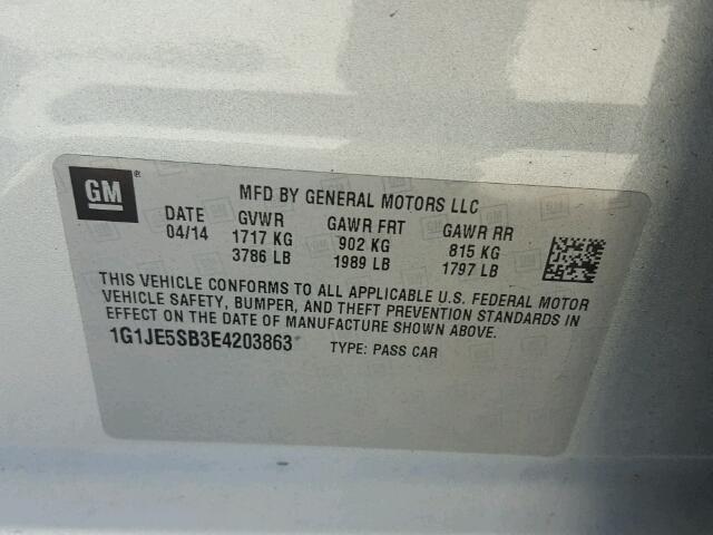 1G1JE5SB3E4203863 - 2014 CHEVROLET SONIC LTZ SILVER photo 10