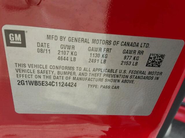 2G1WB5E34C1124424 - 2012 CHEVROLET IMPALA RED photo 10