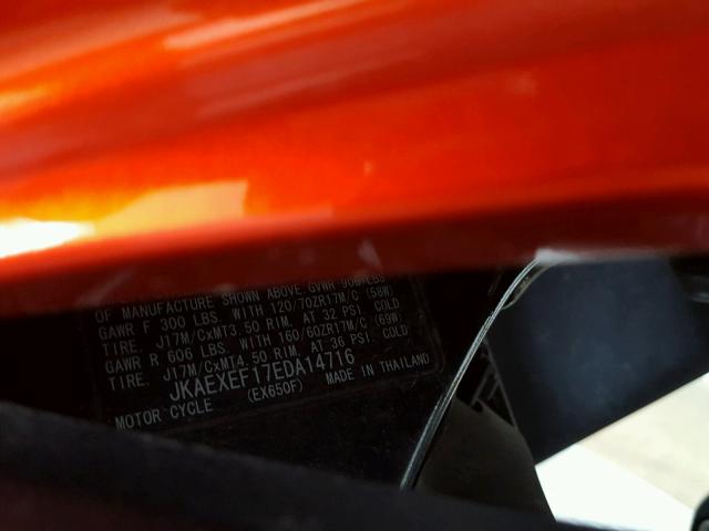 JKAEXEF17EDA14716 - 2014 KAWASAKI EX650 F ORANGE photo 19