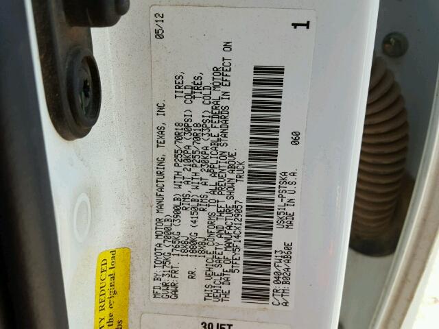 5TFEY5F14CX129057 - 2012 TOYOTA TUNDRA WHITE photo 10