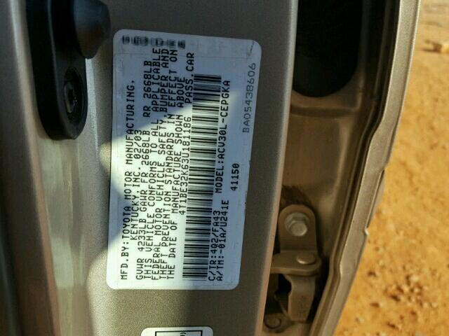 4T1BE32K63U181186 - 2003 TOYOTA CAMRY LE ოქროსფერი ფოტო 10