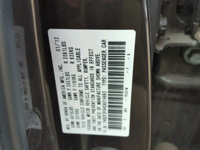 1HGCP3F84CA014863 - 2012 HONDA ACCORD GRAY photo 10