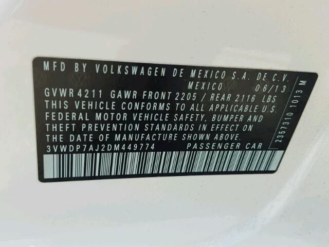 3VWDP7AJ2DM449774 - 2013 VOLKSWAGEN JETTA SE Ağ foto 10