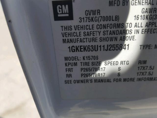 1GKEK63U11J255841 - 2001 GMC DENALI WHITE photo 10