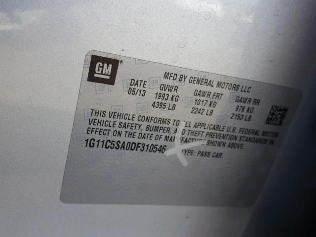 1G11C5SA0DF310546 - 2013 CHEVROLET MALIBU 1LT SILVER photo 10